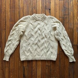Vtg ALDO Gerick Handmade Cable Knit 100% Wool Sweater  Women Medium Yellow Cream